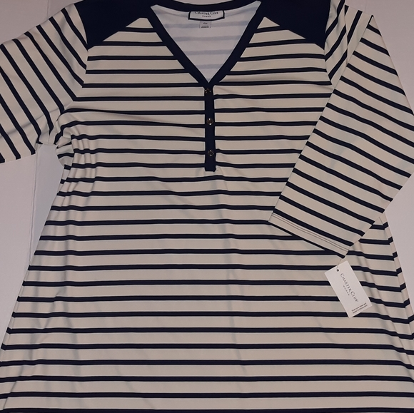 NWT ☆Plus Size ☆Charter Club ☆Stripe Henley 3/4 Sleeve 0X Top☆$69.99 retail - Picture 3 of 14